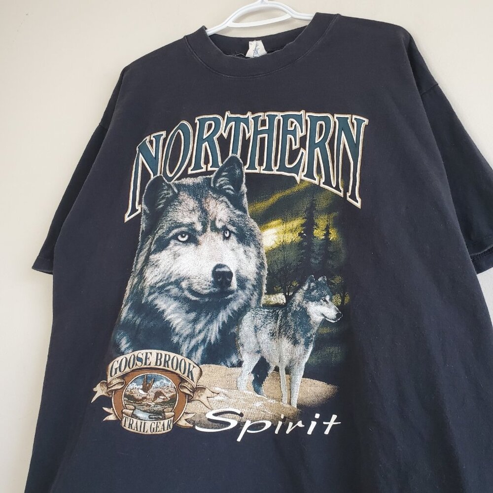 Vintage 90s Wolf Nature Graphic Shirt Black Size XL - Picture 3 of 6